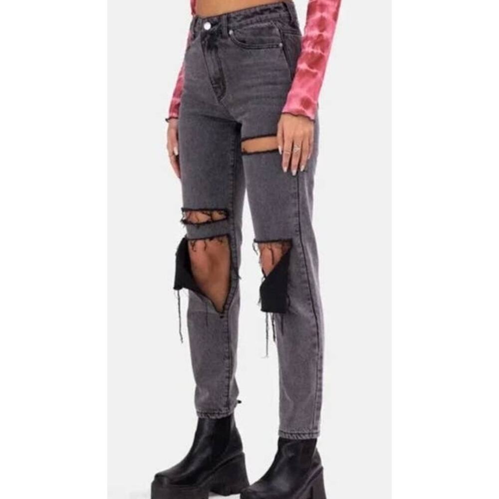 NWT Adika Ripped Distressed Jeans Highwaist Retro Black Wash Size S